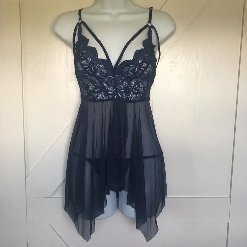𝅺BLUE babydoll lingerie panty set